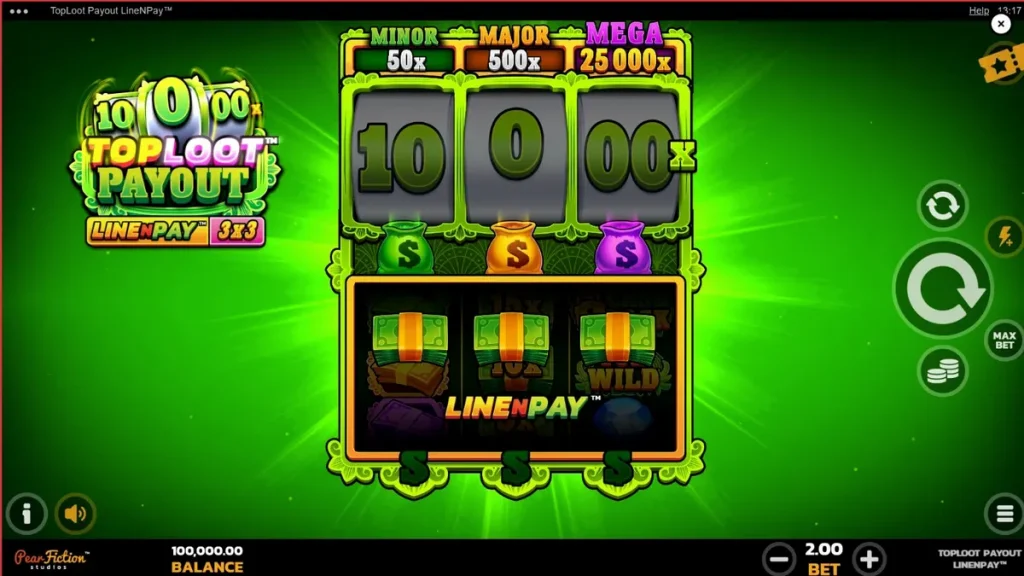 TopLoot Payout LineNPay سلاٹ گیم کا انٹرفیس